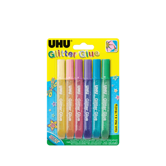 UHU ΧΡΥΣΟΚΟΛΛΑ 6 ΧΡΩΜΑΤΑ x 10ml GLITTER SHINY