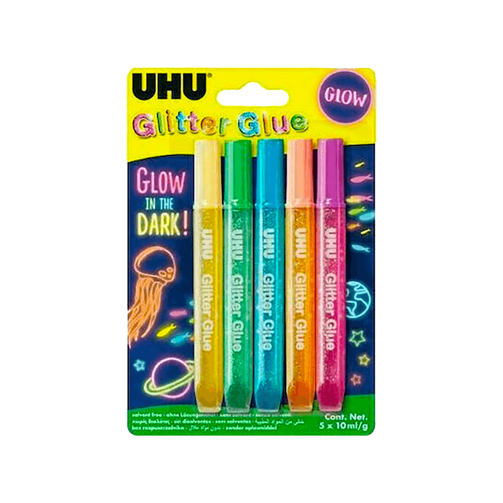 UHU ΧΡΥΣΟΚΟΛΛΑ GLITTER 5 ΤΕΜΑΧΙΑ 10ml GLOW IN THE DARK ΑΣΣΟΡΤΙ 10 ΤΕΜΑΧΙΑ