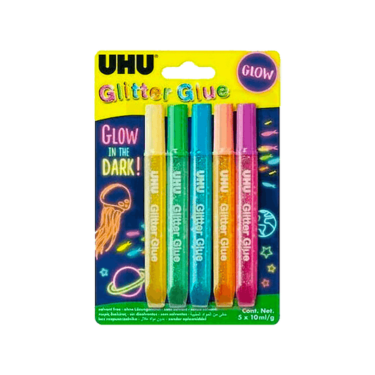 UHU ΧΡΥΣΟΚΟΛΛΑ GLITTER 5 ΤΕΜΑΧΙΑ 10ml GLOW IN THE DARK ΑΣΣΟΡΤΙ 10 ΤΕΜΑΧΙΑ